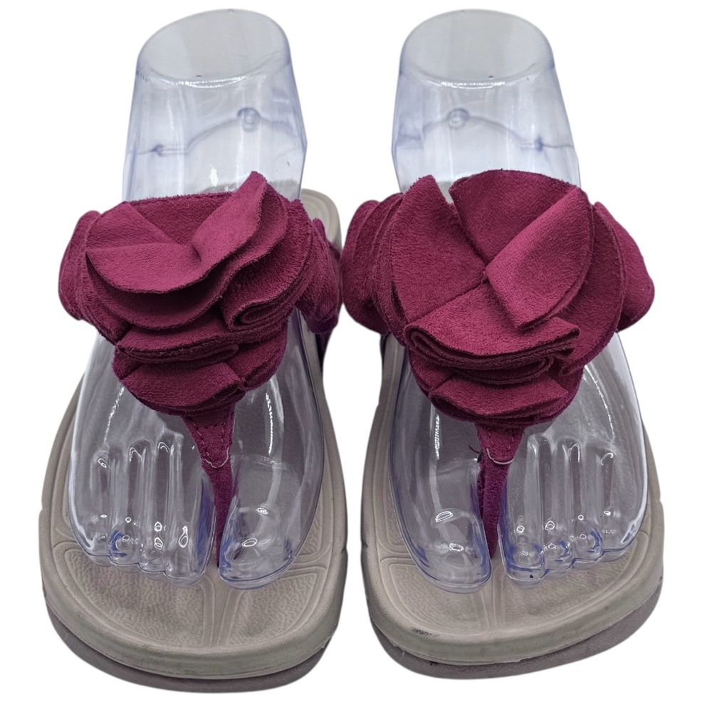 FitFlop Girl’s Magenta Leather Sandals with Floral Detail Size 4